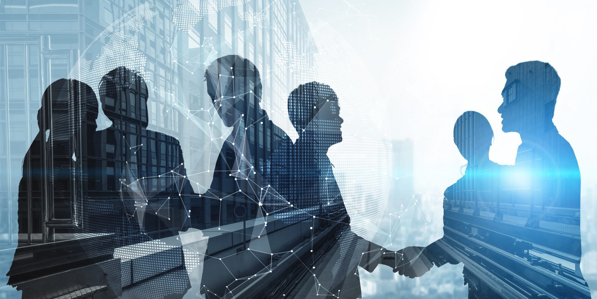 Silhouette of a business team in a group meeting